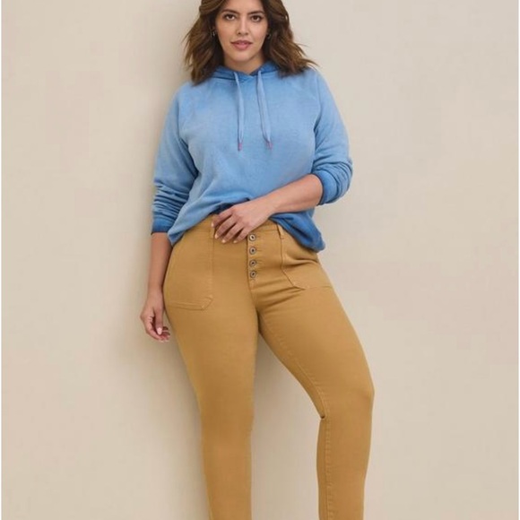 Torrid Mom Straight Vintage Stretch High Rise Golden Jean 20T Button Fly Raw Hem - Picture 2 of 10